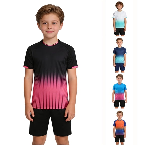 WhouRiu Boys Summer Athletic Outfits Short Sleeve Tees And Shorts Sets Kids Sports Training Clothes