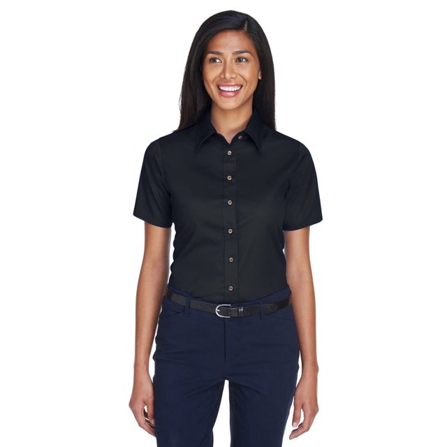 Harriton Ladies' Easy Blendâ„¢ Short-Sleeve Twill Shirt with Stain-Release