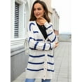 thumbnail image 4 of Womens Striped Cardigan Sweaters Long Sleeve V Neck Open Front Button Down Knit Cardigan Cream White L, 4 of 8