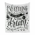 thumbnail image 1 of Black and White Soft Flannel Fleece Blanket, Everything Starts with a Dream Words Monochrome Stars Leaves and Curls, Cozy Plush for Indoor and Outdoor Use, 70" x 90", Black and White, by Ambesonne, 1 of 6