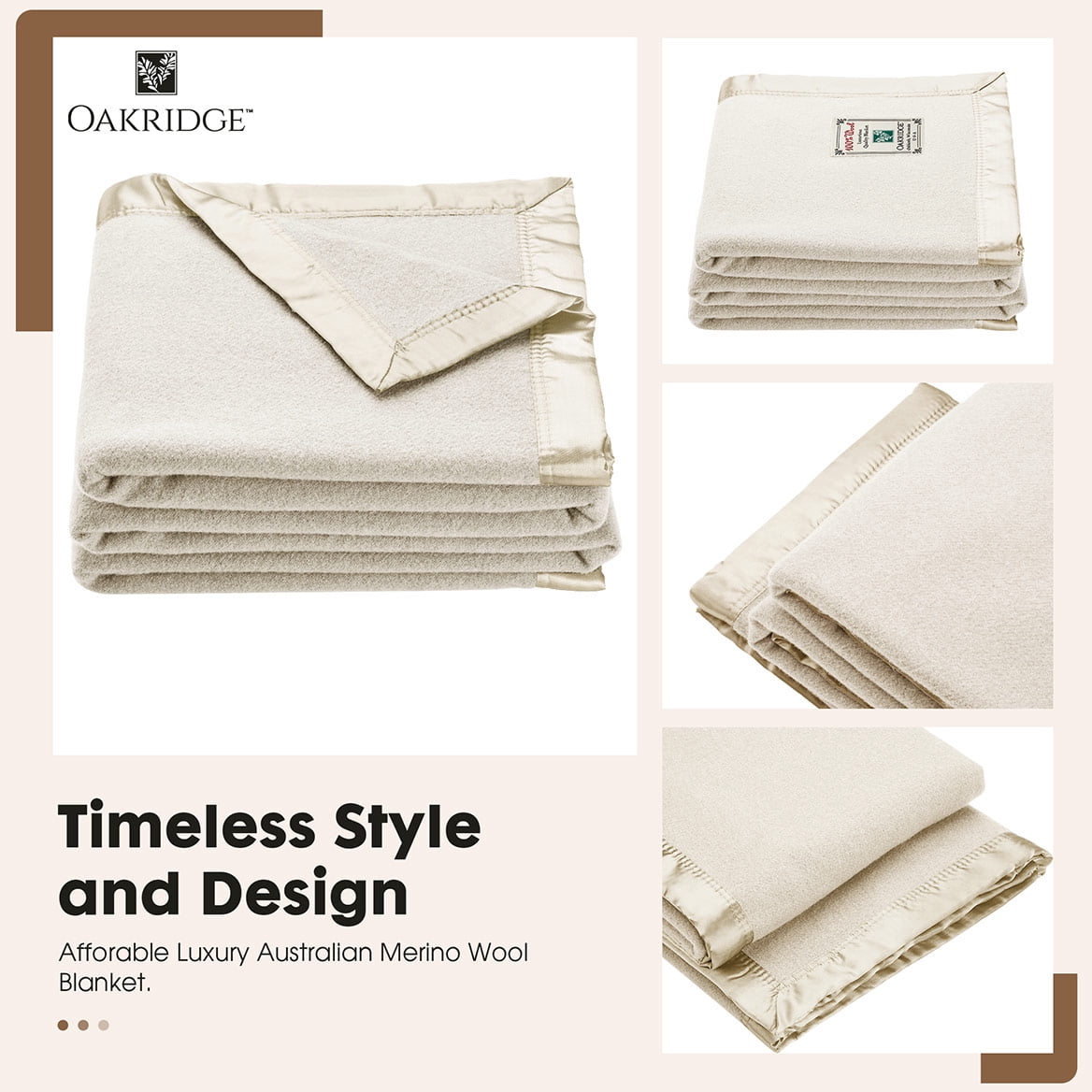 OakRidge Heirloom Merino Wool Blanket – 100% Australian Wool with Vintage Satin Edges – Breathable, Odor-Resistant, All-Season Bedding in King Size – Ivory Cozy Throw for Home or Travel