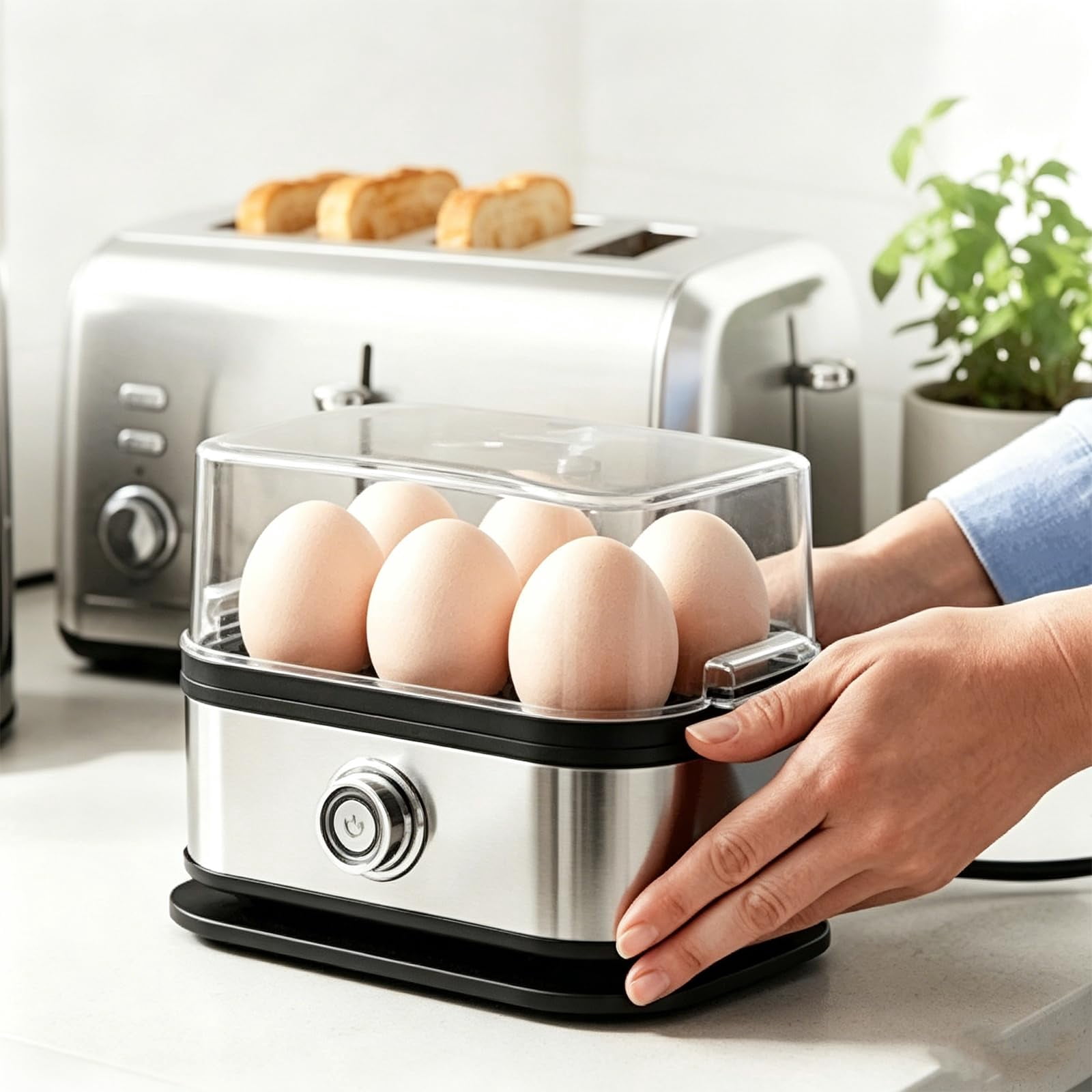 Multifunctional Egg Steamer with Clear Lid, Electric Egg Cooker 6 Egg Capacity Auto Shutoff, Kitchen Egg Steaming Pot, Compact Household Egg Steaming Pot for Soft Medium Hard Boiled Eggs