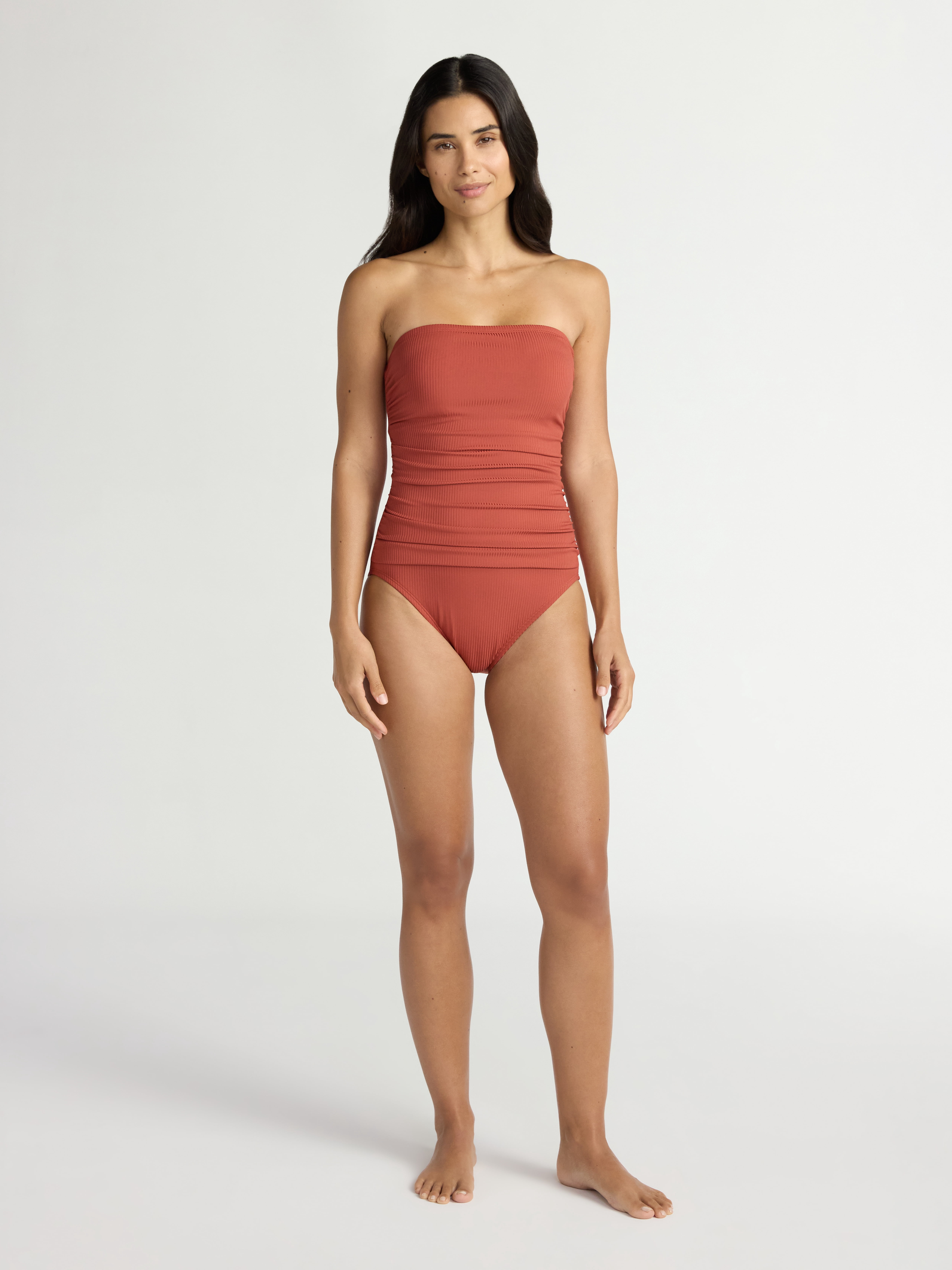 Time and Tru Women's and Women's Plus Ribbed Bandeau One Piece Swimsuit, Sizes XS-2X