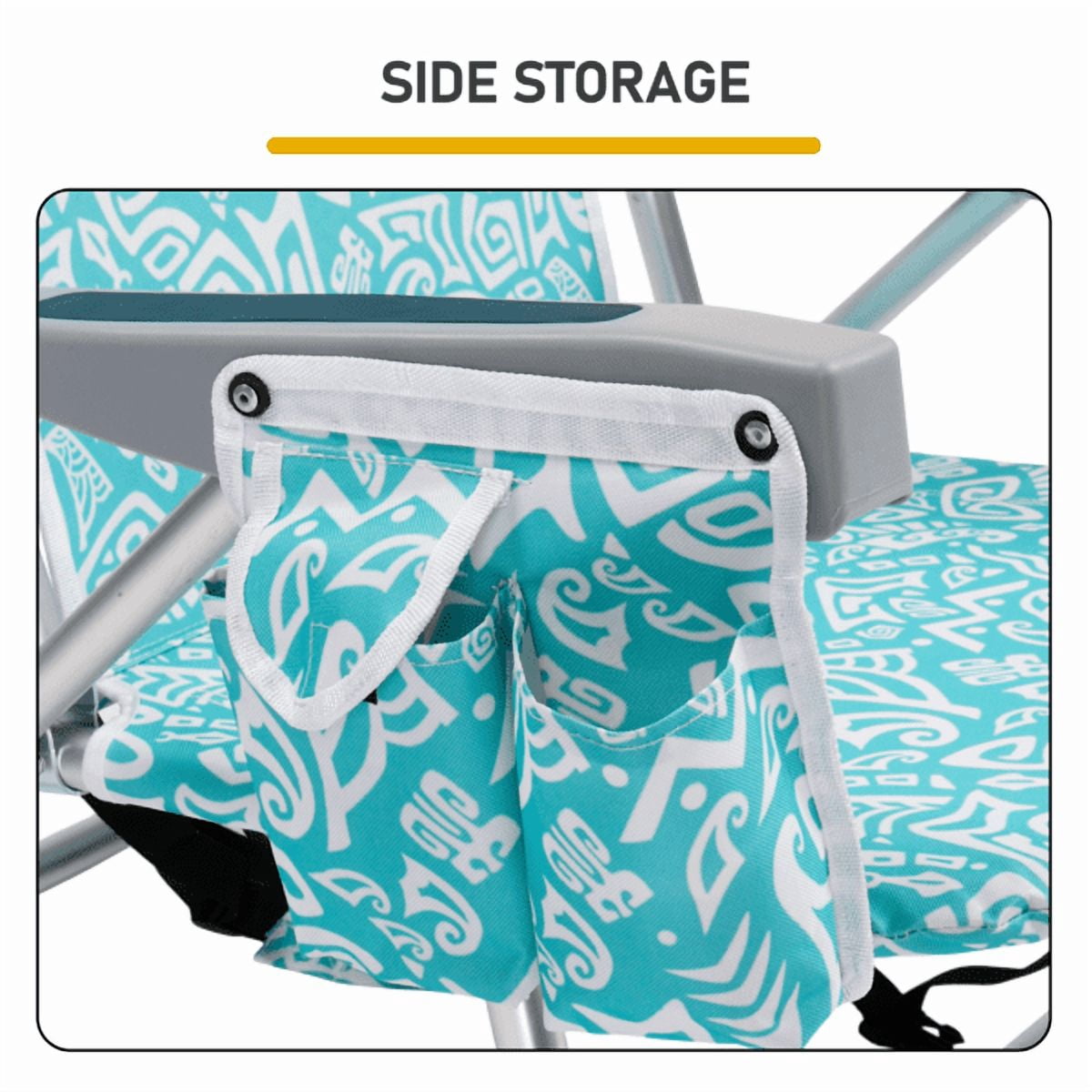Folding Beach Chair 5-Position Adjustable Backrest Lay Flat Higher Seat Portable Outdoor Chair with Storage Pockets Cup Holder Lightweight Aluminum Frame