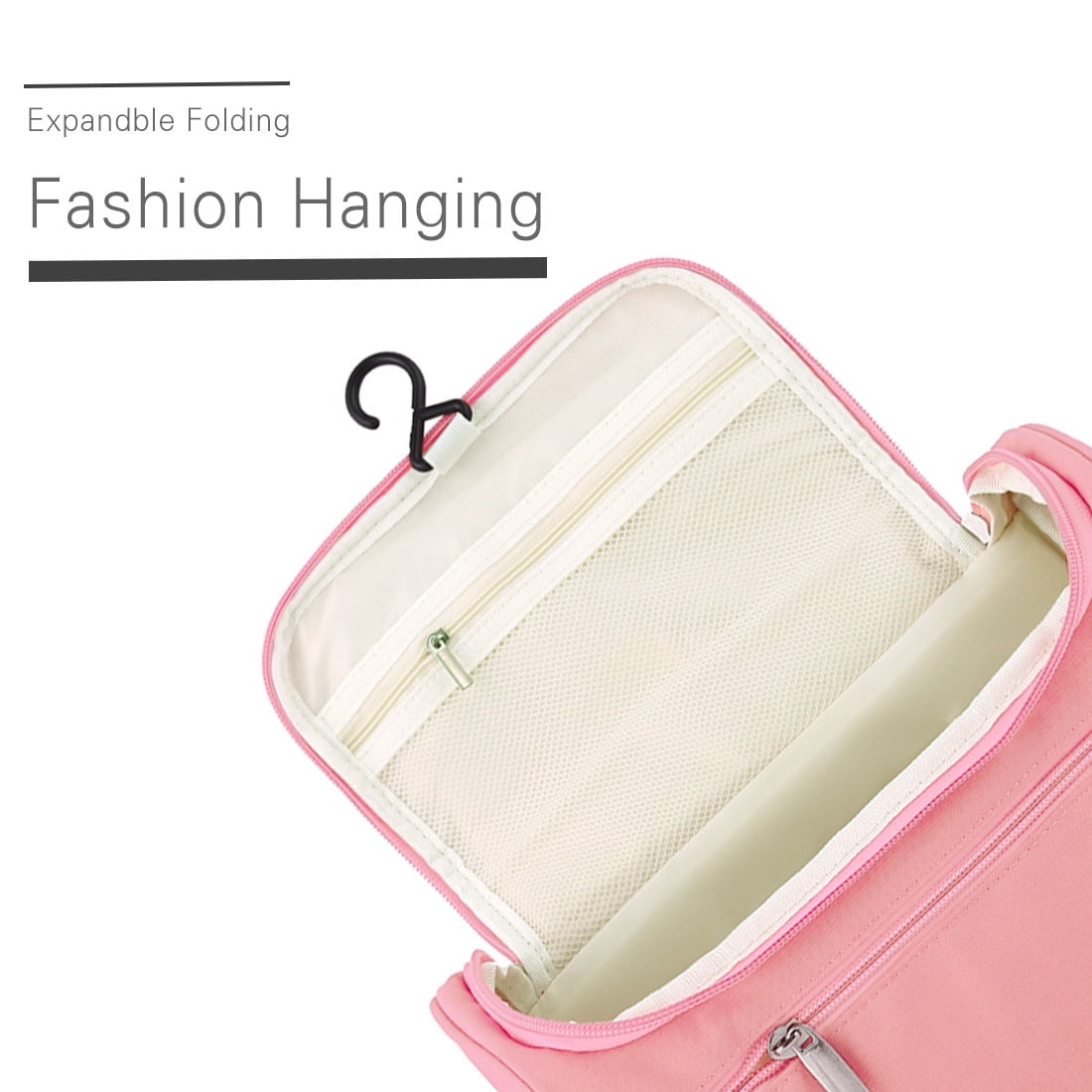 Unique Bargains Travel Toiletry Bag Wash Cosmetic Organizer with Hanging Hook Pink