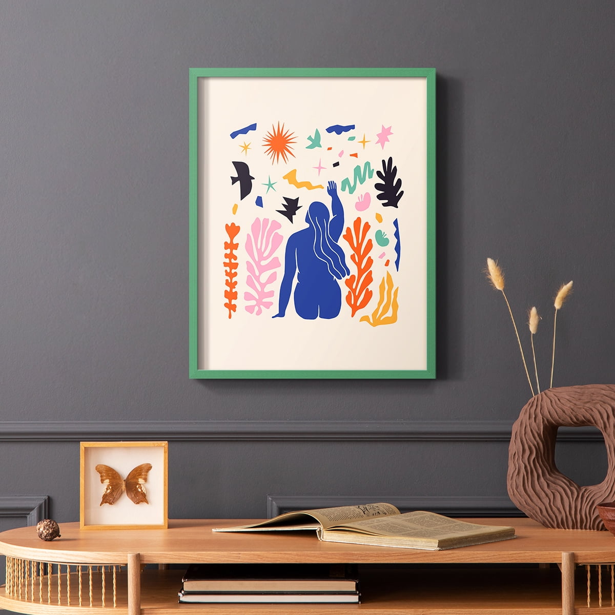 Matisse CDXLVI in Green Solid Wood Framed Print No Nail Hanging