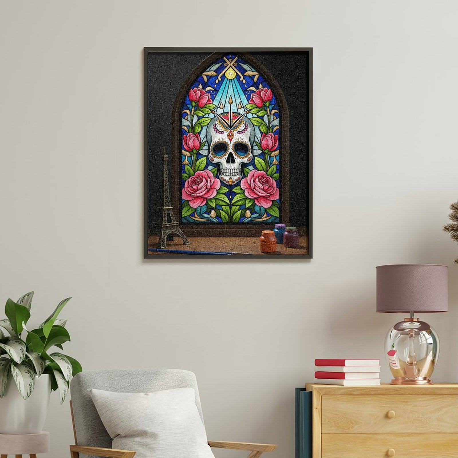 Paint By Numbers Kit for Adults Beginner - Stained Glass Skull Roses Art DIY Canvas Painting Kits for Adults, Frameless Paint By Number for Adults for Home Wall Decor 16x20 Inch