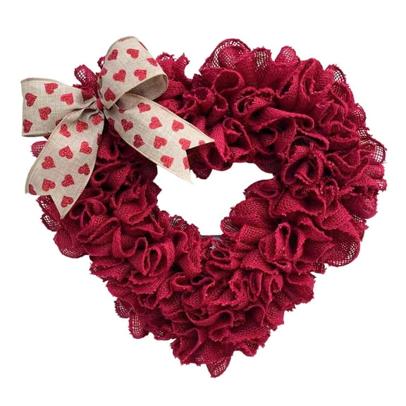 15.75inch Valentines Wreath, Door Hanging Heart Wreath with Bowknot Heart Love Sign Decorative for Indoor Outdoor Wedding Holiday Decoration