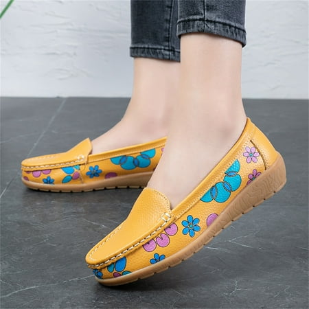 

HIBRO Ladies Casual Shoes Wedge Heel Flowers Print Comfort Solid Color Single Shoes Loafers Casual Shoes