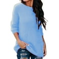 thumbnail image 2 of Innerwin Tricot Tops Manches Longues Femmes Pull-Over Col Rond Blouse Tunique en Vrac Lac Bleu XXS, 2 of 7