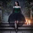 thumbnail image 6 of Witch Costume Women Halloween Dresses Adult Renaissance Medieval Vampire Butterfly Sleeve Mesh Gothic Outfits, 6 of 7
