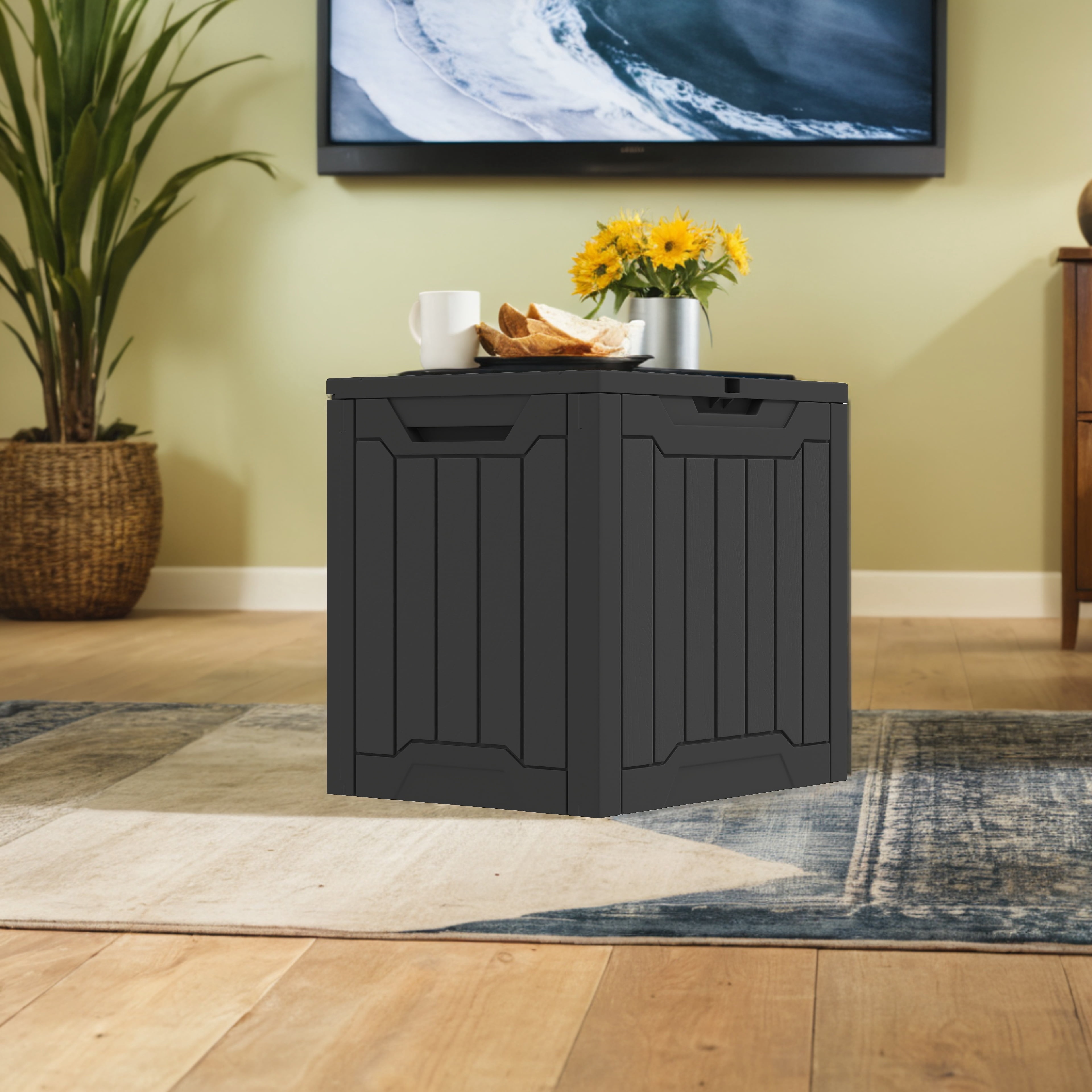 Uforic 31 Gallon Resin Outdoor Deck Box, Weatherproof, Lockable Lid, Side Handles, Black
