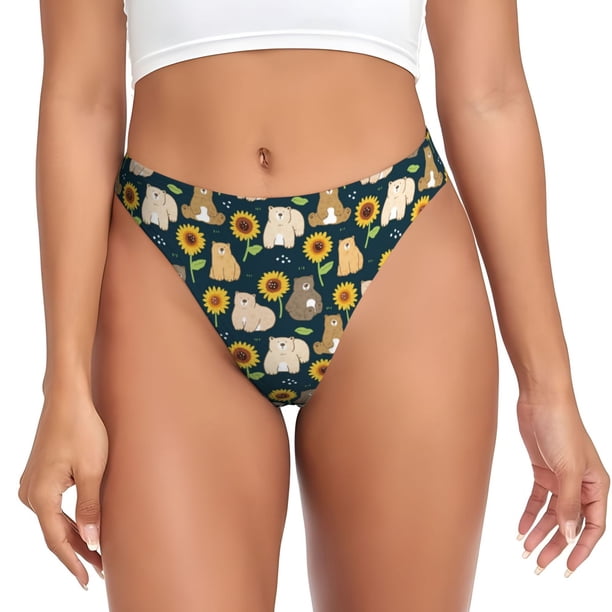 Balery Bear Sunflower Tangas de Algodón para Mujer con Estampado – Ropa Interior Sexy, Transpirable, G-string-X-Small