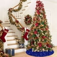 thumbnail image 2 of Deago 35 Inch Blue Sequin Christmas Tree Skirt Embroidered Glitter Personalized Sparkle Polyester Xmas Tree Skirt Mat for Halloween Christmas Tree Decorations, 2 of 7