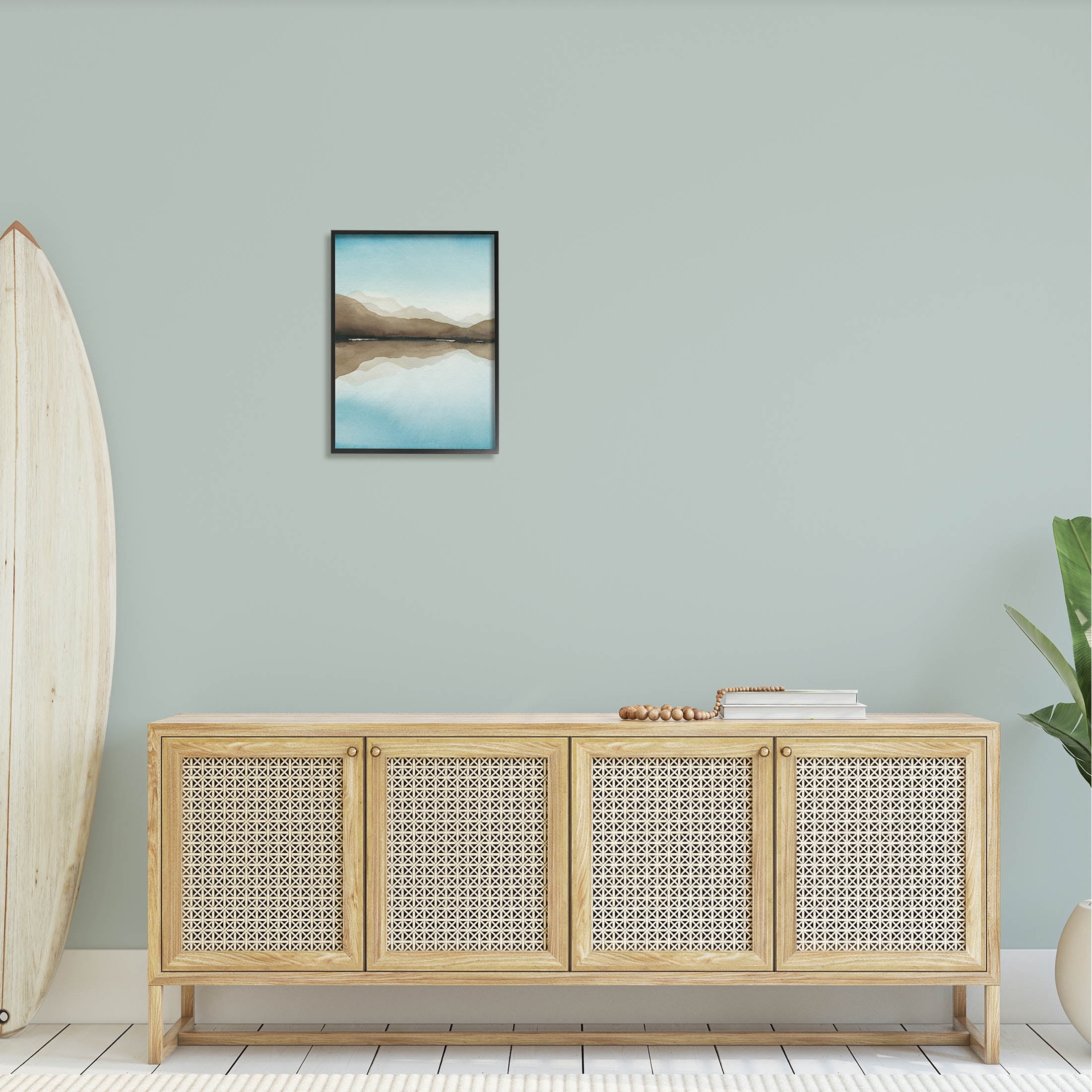 Stupell Industries Modern Mountains Lake Reflection Painting Black Framed Art Print Wall Art, Design by Grace Popp