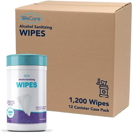 WeCare Hand Sanitizing Wipes, 100 Count Hand Wipes Canister - 12 Pack (1,200 Wipes)