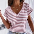 thumbnail image 3 of Scyoekwg Short Sleeve Shirts For Women Trendy V-Neck Regular Tshirt Soft Comfy Striped Printed Graphic Tee Casual Summer Lightweight Loose Blouses (Pink,XXL), 3 of 6