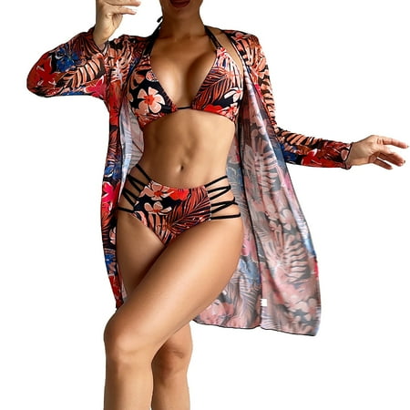 New & Trending Bpxiofoy 3 Piece Tankini Swimsuits for Women  Tankini with Shorts  Swimsuit Coverup for Women  Multi Color Printed Bra  Beach Vacation Essentials  Orange S