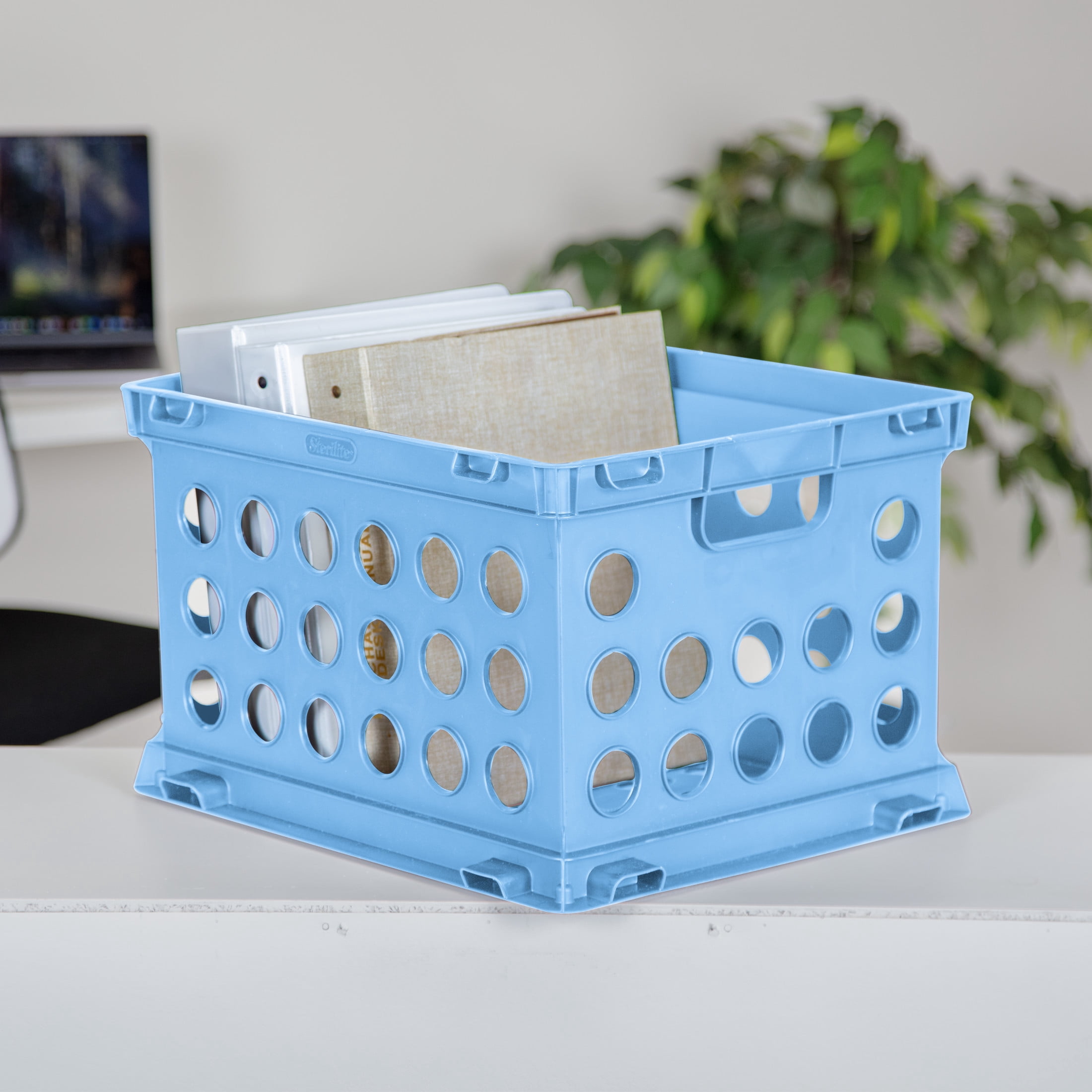 Sterilite File Crate, Versatile Plastic Storage Bin with Through Handles, Fits Letter & Legal-sized Hanging Files, Stackable, Blue