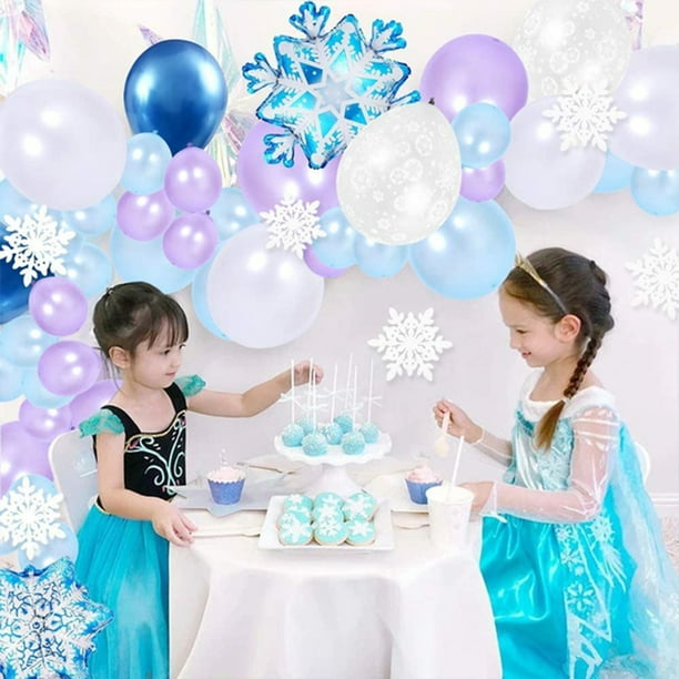 Décorations de fête d'anniversaire congelées Kit d'arc de guirlande de  ballons congelés bleu blanc Décoration de fête de douche de bébé d' anniversaire de flocon de neige 