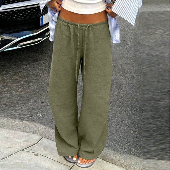 Dresfit Palazzo Pants for Women Drawstring Baggy Sweatpants Summer 2026 Soild Beach Pant High Waisted Cooling Straight Trousers with Pockets L