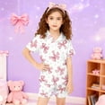 thumbnail image 4 of Teen Girls Silk Pajamas Valentines Pajamas Kids Short Sleeve Bow Button Down Nightwear Girls Pjs Size 12-13 Years, 4 of 4