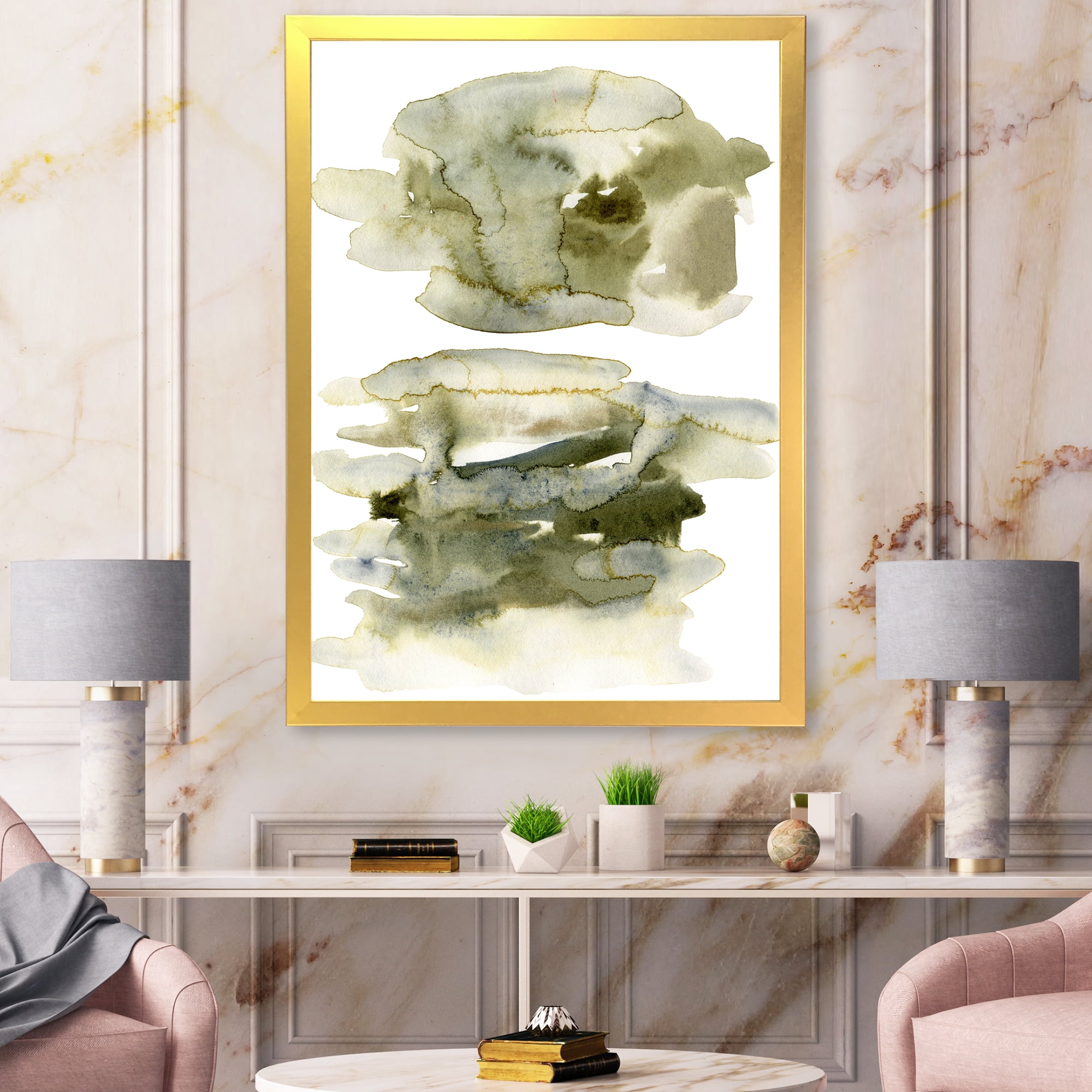 Designart 'Abstract Clouds In Dark Green II' Modern Framed Art Print