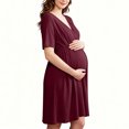 thumbnail image 2 of Annhoo Maternity Dress Short Sleeve V Neck Pleated Waist Knee Length Flowy Gowns Fall Casual Pregnancy Dress, 2 of 7