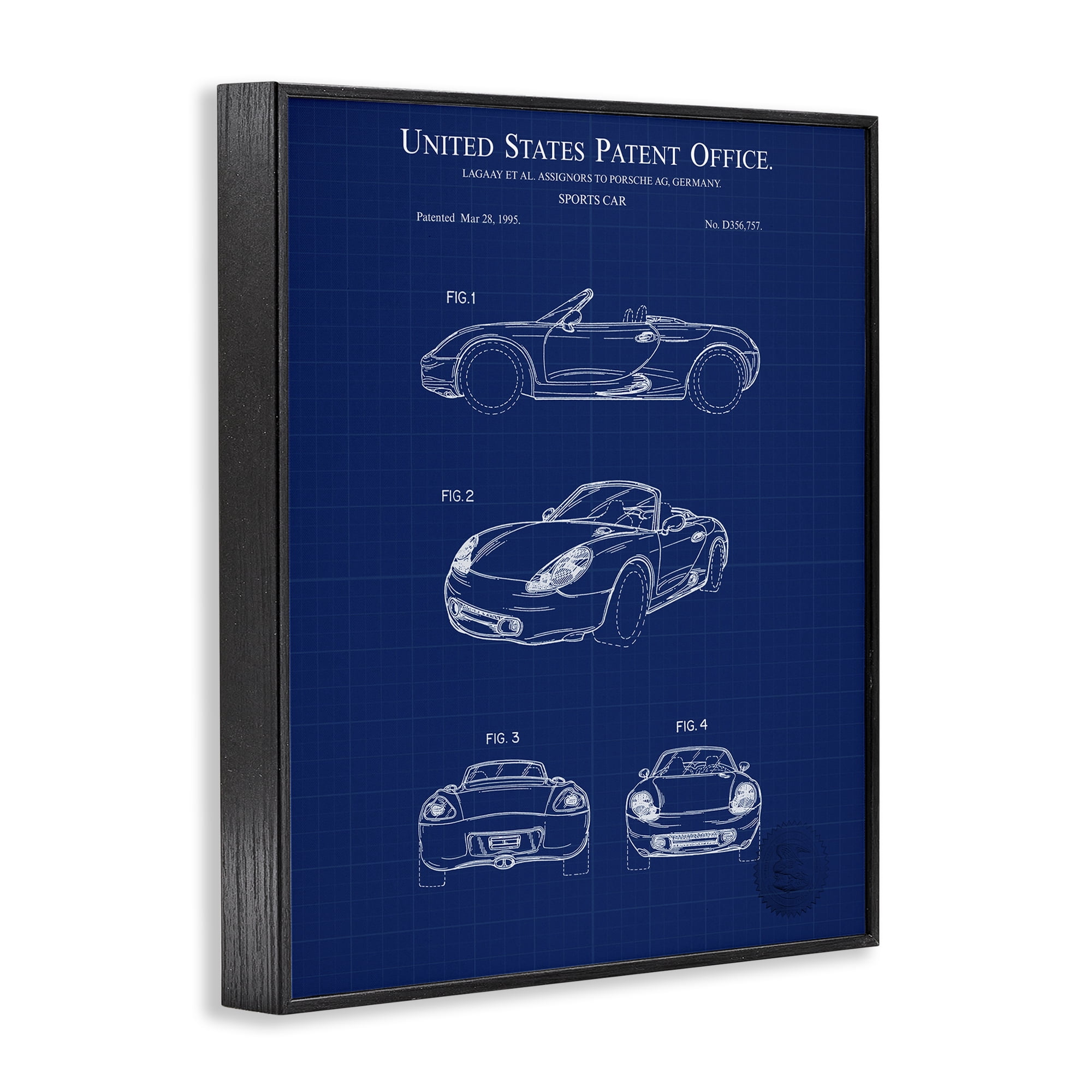 Stupell Industries Sports Car Blueprint Transportation Painting Black Framed Art Print Wall Art, 24 x 30