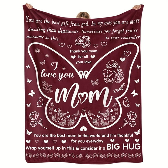 Lovely Mom Gift: Cozy Throw Blanket with 'I Love You Mom' Design Perfect for Any Occasion