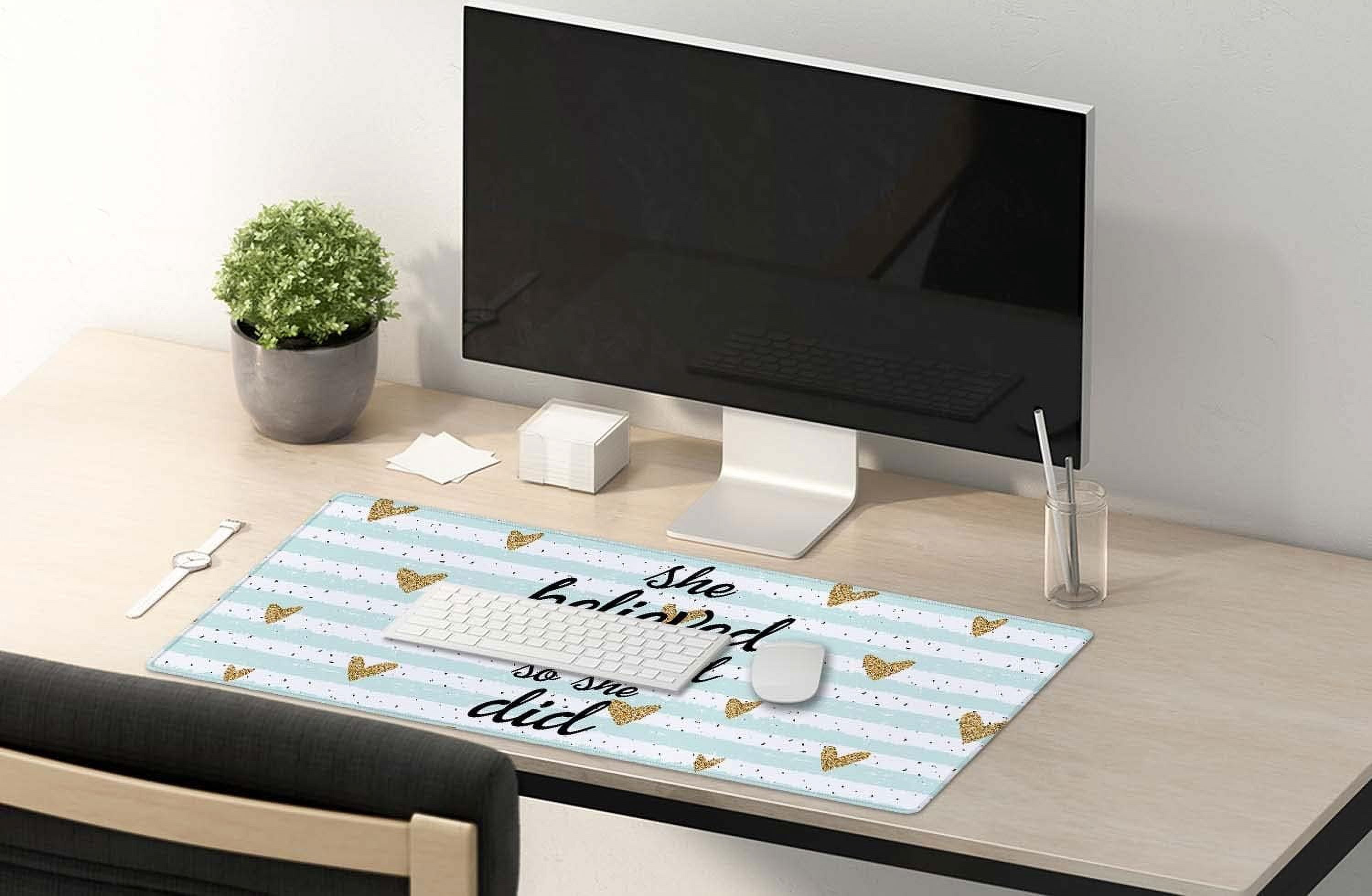 Inspirational Quote Desk Mat,Large Mouse Pad 35.4" x 15.7" XXL Extended Gaming Mouse Pad Mat with Non-Slip Base Stitched Edge Mousepad for Computer,Office - She Believed she Could so she did