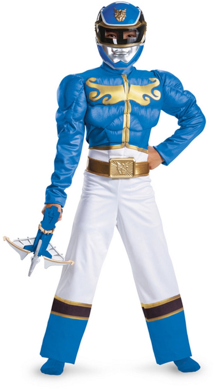 Power Rangers Megaforce Blue Ranger Childs Deluxe Muscle Costume Large 10-12