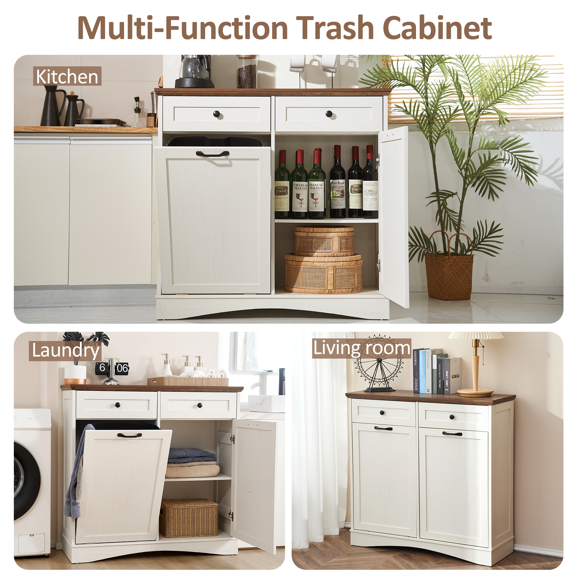 HARIPUL Single Tilt Out Trash Cabinet 13 Gallon Waste Bins Hidden Trash Bin w/ Shelf for Kitchen, White