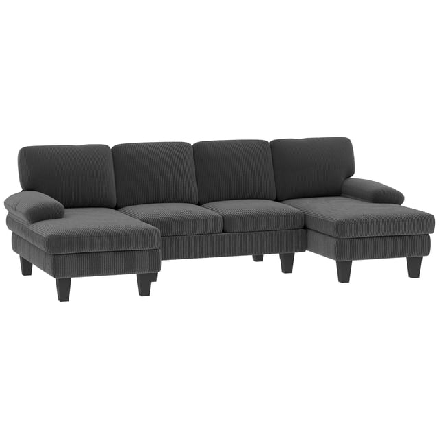 HOMCOM Canapé Sectionnel, Sofa en U avec Accoudoirs à Dessus Coussiné, Gris Foncé