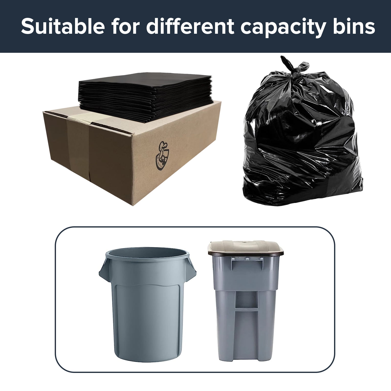 100 packs-Large 55-60 Gallons Contractor Trash Bags|3MIL|Professional Heavy Duty Garbage Bags-drum liners-MADE IN USA, Black