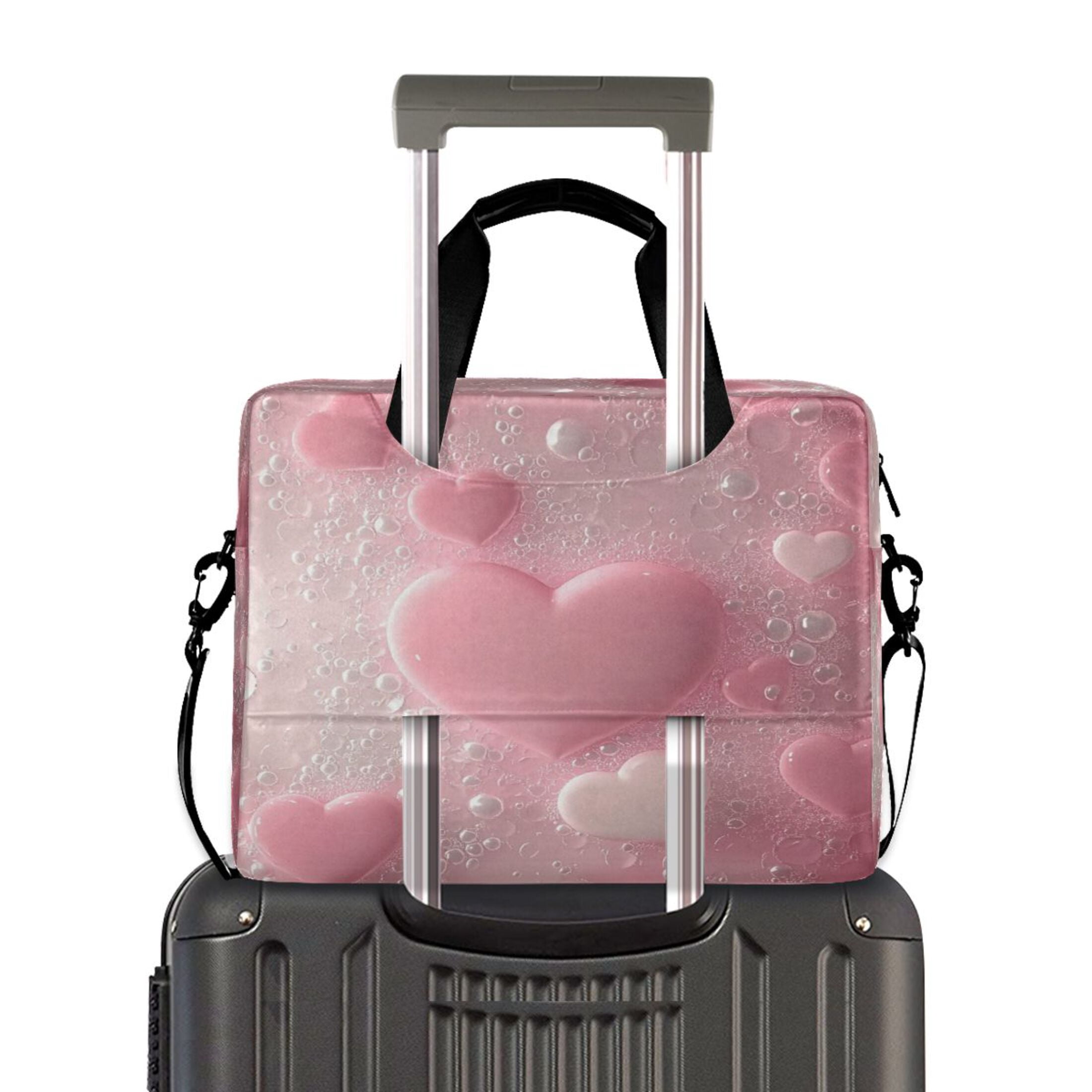 16" Laptop Tote Bag Laptop Sleeve Case Computer Briefcase for Work & Travel Pink Heart Bubbles