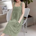 thumbnail image 4 of Women's Spaghetti Strap Sleeveless Terry Bath Dress High Absorbent Dual Side Pockets for Bathroom Shower Indoor Lounging Green Free Size, 4 of 7
