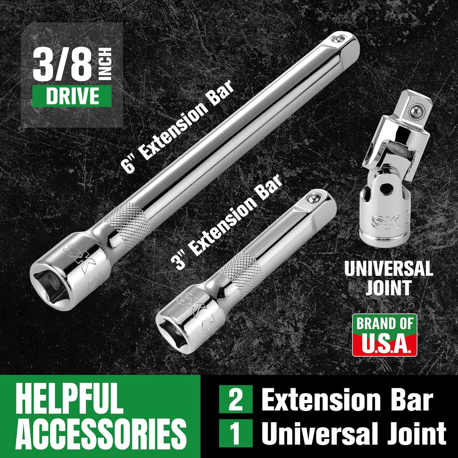 SK 3/8" Drive Socket Set with 160-P Ratchet, 31-Piece, Metric, SuperKrome Finish, Preminum CR-V Construction, with EVA Foam Tool Organizer