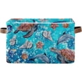 thumbnail image 7 of Large Foldable Storage Bin Watercolor Sea Turtle Dolphin Fabric Storage Baskets Collapsible Decorative Baskets Organizing Basket Bin with PU Handles for Shelves Home Closet-2Pack Decor Gifts, 7 of 7