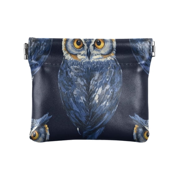 Leather Coin Wallet 4.33x3.74 Inch Portable Coin Wallet Coin Wallet Paper Wallet Card Wallet Storage Wallet Stylish and Sophisticated Blue Owl