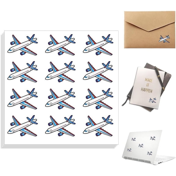 Self-Adhesive Paper Decorative Stickers for Party Decorative Presents Sealing Airplane 90x90mm 12patterns/pc