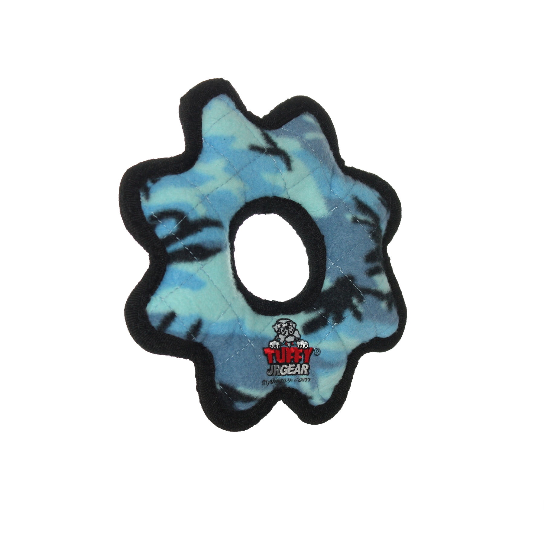 Tuffy Jr Gear Ring Camo Blue, 2-Pack, Durable Plush Squeaky Dog Toys