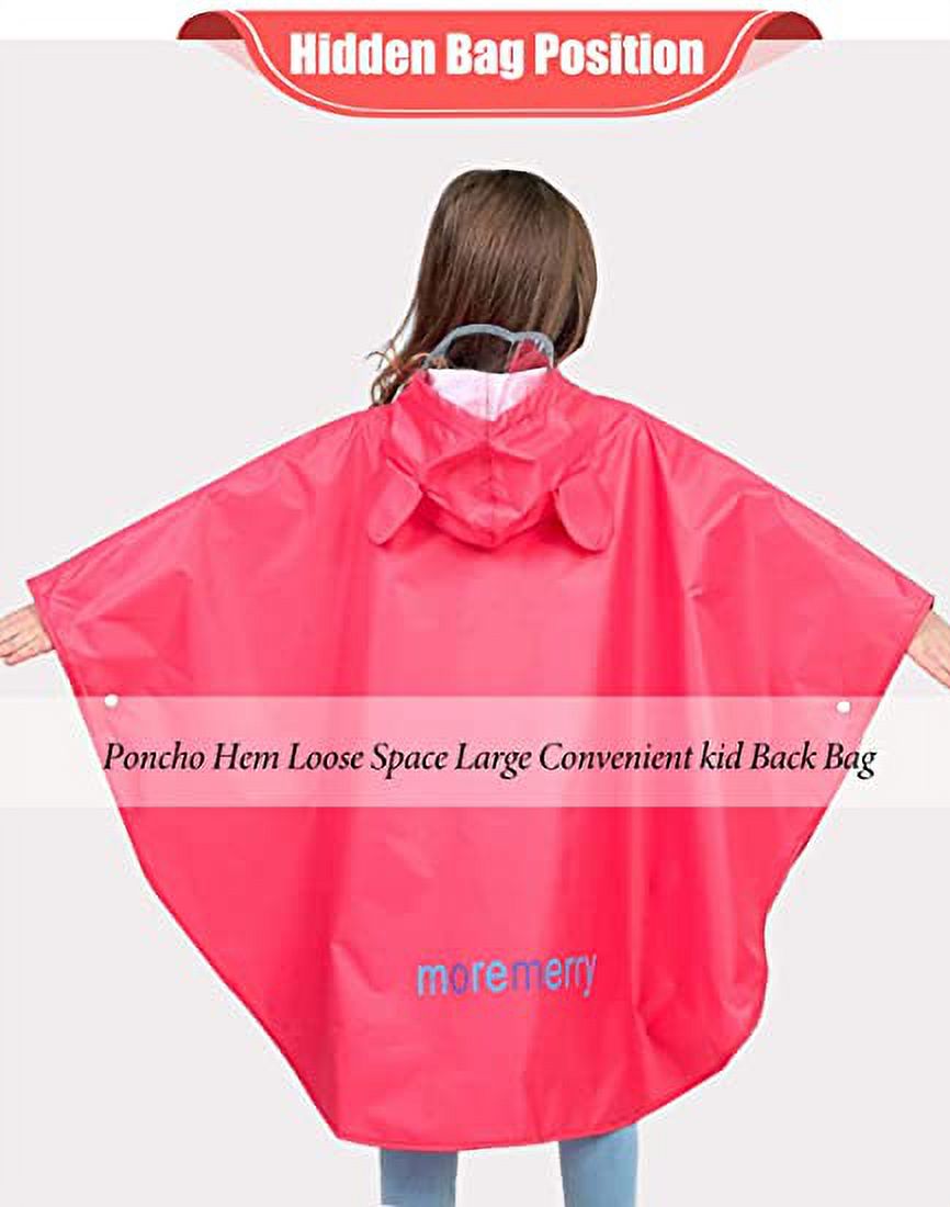 Kids Poncho Hooded Raincoat Durable Waterproof Portable Rain Cape for Boys Girls Rose S - image 2 of 7