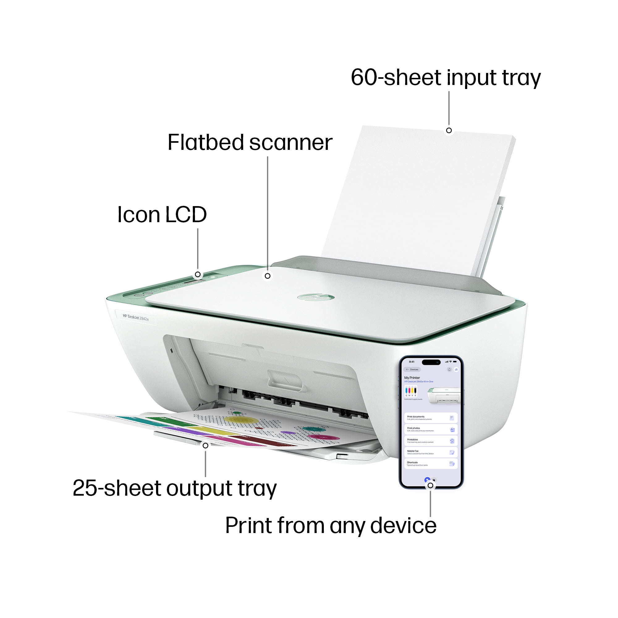 HP DeskJet 2842e Wireless All-in-One Color Inkjet Printer (Green), Scanner, Copier, 6 months Free Instant Ink
