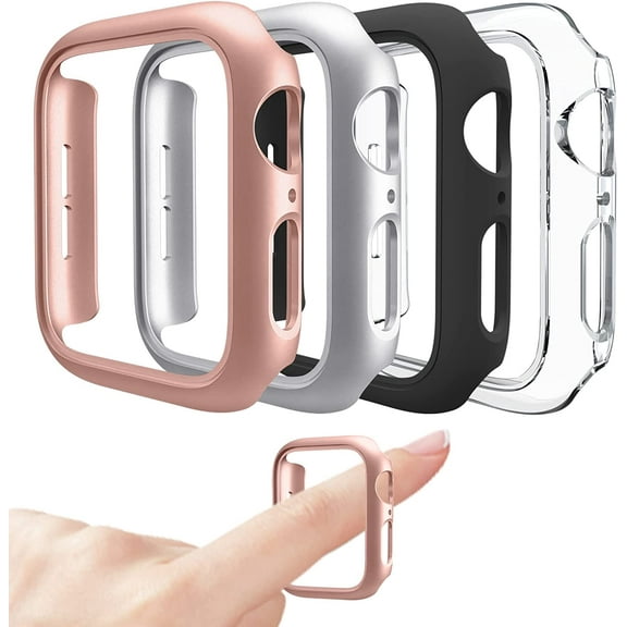 4 Pack Compatible for Apple Watch Case 42mm [NO Screen Protector] Series 3 2 1, Hard PC Bumper Case Protective Cover Frame Compatible for iWatch 42mm, Black/Rose Gold/Silver/Clear