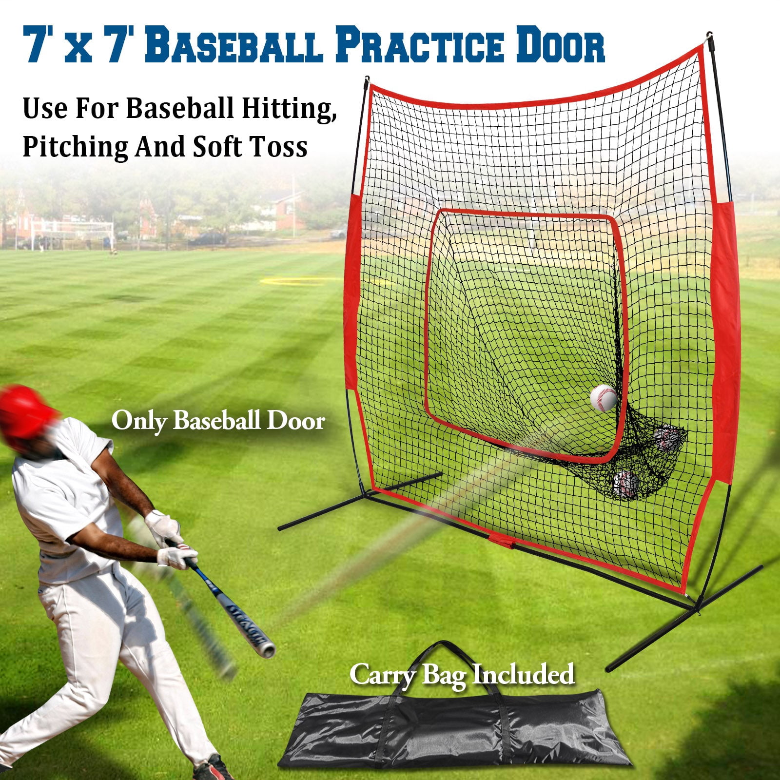 SOLAXO 7'x7' Portable Baseball Net Soft Toss Cages Sport Play Indoor Outdoor Elevated