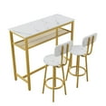 thumbnail image 3 of Tcbosik 3-Piece Bar Table Set for 2, Small Dining Table with Open Shelf, 2 Round Barstools with Backrest, Small Kitchen Table Set with Metal Frame for Dining Room, Living Room, White & Gold, 3 of 7