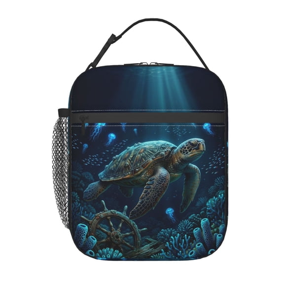 Sea Turtle Lunch Box Reusable Insulated Lunch Bag Office Commuting Deep Sea Jellyfish Thermal Case Pouch Cooler Bag Internal Zipper Mesh Pocket