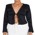 thumbnail image 1 of PENGXIANG Blouses en Satin à Lacets pour Femmes avec Col en V et Manches Longues, 1 of 6