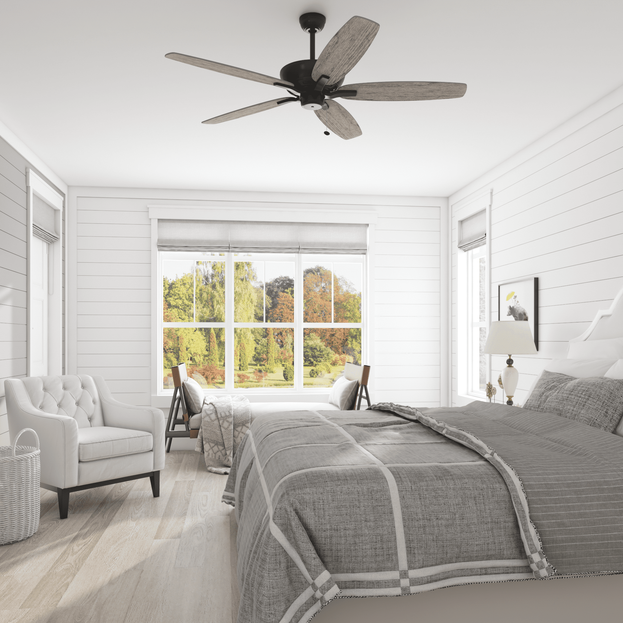 Mainstays 60" Black Large Room Indoor/Outdoor Ceiling Fan with 5 Blades, Pull Chain & Reverse Airflow